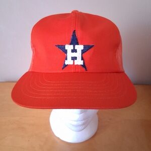 VTG 1980s Yupoong Houston Astros MLB Baseball Orange Trucker Hat Snapback Cap